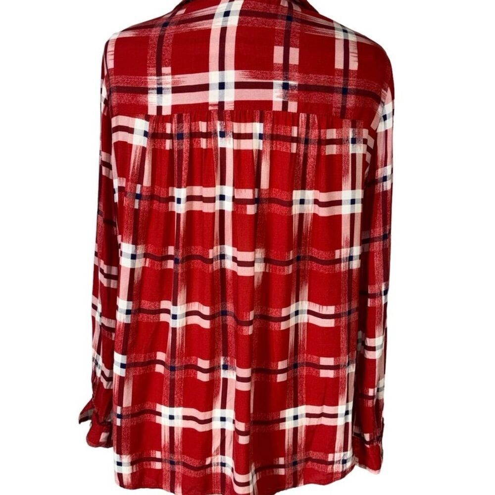 Liverpool Los Angeles Women's Plaid V-Neck Popover Top Size L Multicolor - Picture 3 of 9